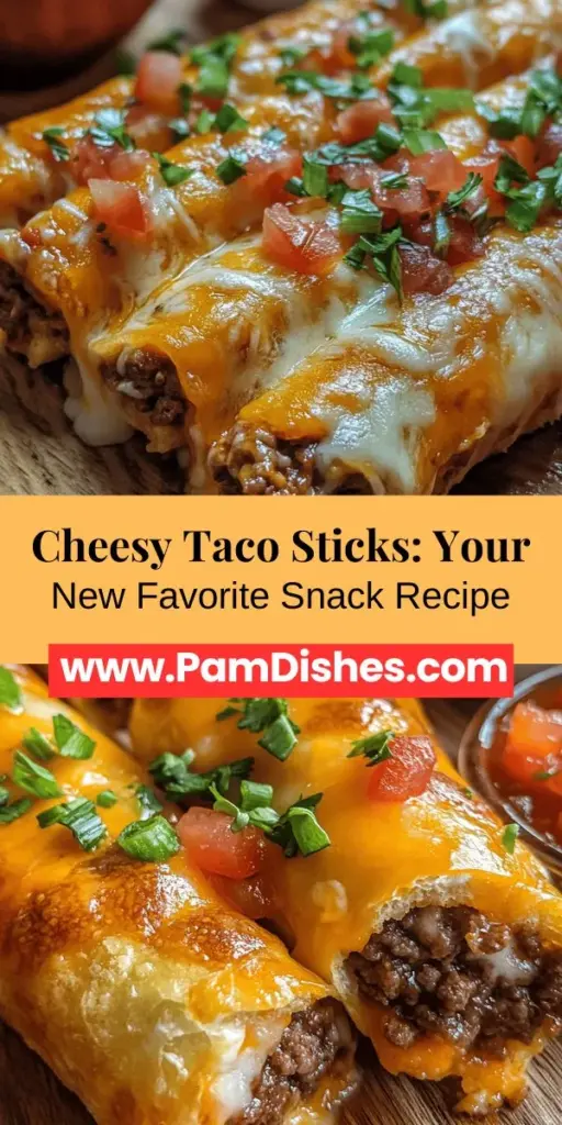 Indulge in a delicious treat with this Cheesy Taco Sticks recipe, a fun Tex-Mex fusion that's perfect for any occasion! These easy-to-make snacks are customizable, allowing you to tailor the fillings to your taste. Packed with ground beef or turkey, zesty taco seasoning, and gooey cheese, they're sure to please everyone. Serve them with fresh toppings and dips for a delightful meal that’s perfect for family dinners or game day gatherings. Enjoy the flavors of Mexico in every bite!