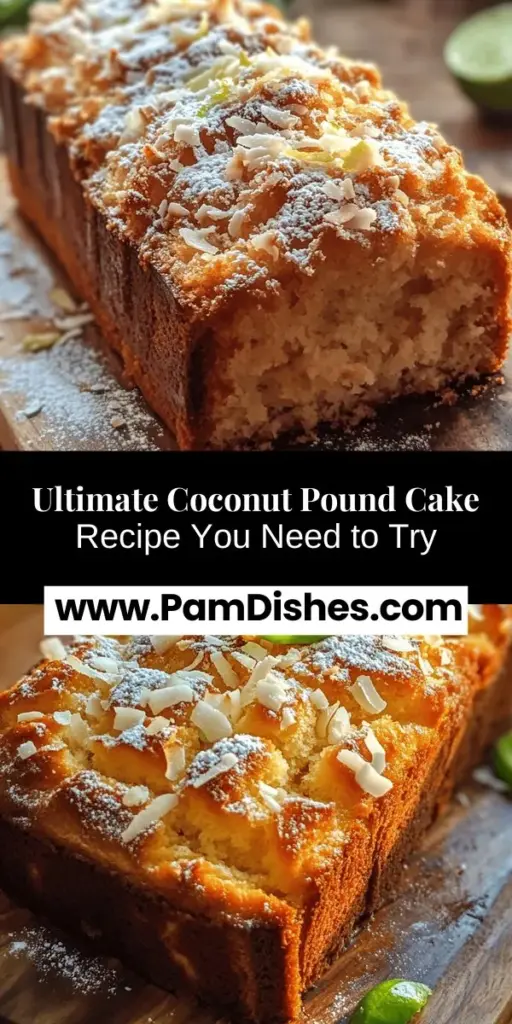Discover the delight of baking with the Very Best Coconut Pound Cake. This moist and fluffy treat harmonizes rich butteriness with the sweet, nutty flavor of coconut. Perfect for any gathering, this easy-to-follow recipe ensures a satisfying dessert experience. Enjoy the dense yet tender crumb that brings a tropical vibe to your table. Whether for summer picnics or intimate family dinners, this cake is sure to impress anyone who takes a bite.