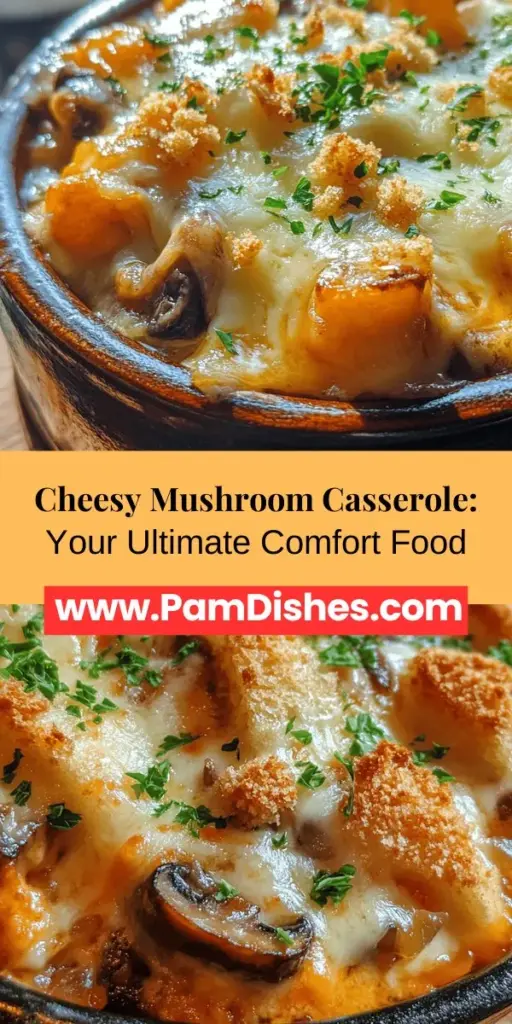Indulge in the cozy comfort of Baked Cheesy Mushroom Casserole! This dish combines earthy mushrooms, creamy cheese, and perfectly cooked rice, creating a delicious meal that warms the soul. Whether for a family dinner or special gathering, it's a versatile recipe simple enough for novice cooks. Explore the harmony of flavors and textures in this hearty casserole that feels like a warm hug on your plate. #Casserole #ComfortFood #MushroomLover #CheesyGoodness #HomeCooked