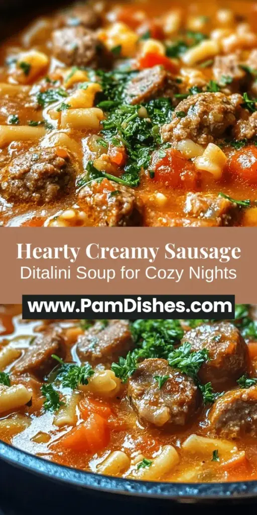 Dive into the comforting world of Italian cuisine with Creamy Parmesan Italian Sausage Ditalini Soup. This hearty dish blends savory Italian sausage, fresh vegetables, and tender ditalini pasta in a lush creamy base. Rich in flavor yet simple to prepare, it’s the perfect meal for busy weeknights or chilly evenings. Indulge in the luxurious textures and tantalizing aromas that make this soup a favorite for dinner tables everywhere. Enjoy a bowl of warmth that nourishes both body and soul!