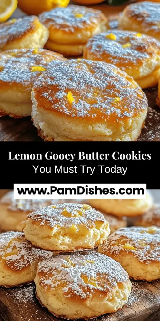 Indulge in the delightful world of baking with Lemon Gooey Butter Cookies! These easy-to-make treats feature a melt-in-your-mouth texture and a refreshing burst of lemon flavor. Ideal for gatherings or a sweet personal treat, they're sure to impress. With key ingredients like cream cheese and butter, each bite offers a perfect balance of gooey sweetness. Don’t miss out on this must-try recipe! #LemonCookies #Baking #Desserts #SweetTreats #HomemadeGoodness