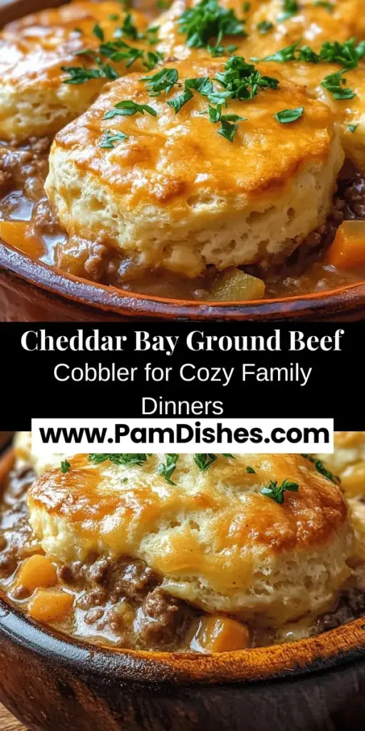 Discover the perfect family meal with this Cheddar Bay Ground Beef Cobbler recipe! Bursting with flavor, this comfort food features a savory ground beef filling and a fluffy, cheesy biscuit topping that everyone will love. Easy to make in under an hour, it's great for busy weeknights or cozy gatherings. Enjoy the wholesome goodness of seasoned beef, mixed veggies, and melted cheddar cheese, creating a delightful dish that brings families together around the dinner table.