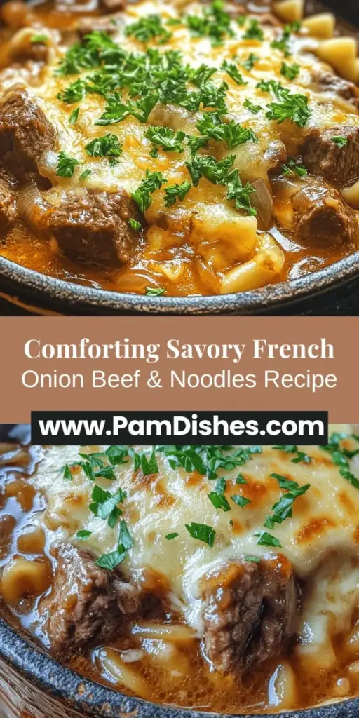 Discover the ultimate comfort food with Savory French Onion Beef & Noodles! This mouthwatering dish blends tender beef, soft noodles, and rich French onion flavors for a satisfying meal perfect for family gatherings or cozy nights at home. Easy to prepare, it captures the essence of classic French onion soup with caramelized onions and gooey Gruyère cheese. Enjoy the warmth and aroma that fills your kitchen while indulging in this deliciously hearty dish. Perfect for any occasion!