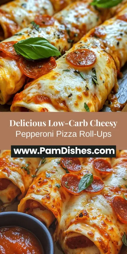 If you love pizza, cheesy pepperoni roll-ups are the perfect low-carb snack for you! These bite-sized delights are easy to make and bursting with flavor, featuring gooey mozzarella and savory pepperoni wrapped in low-carb tortillas. They make a delicious treat for movie nights or parties, and you can customize them with your favorite toppings. Perfect for satisfying cravings while sticking to your dietary goals, these roll-ups are sure to become a family favorite.