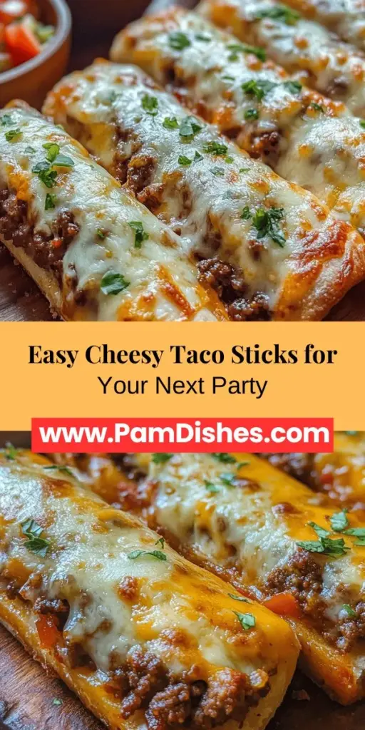 Cheesy Taco Sticks are the perfect crowd-pleasing snack for any gathering! This easy-to-make recipe combines savory meat, gooey cheese, and flavorful taco seasoning all wrapped in crispy pizza dough. You can customize them with your choice of fillings and serve with tasty dips like guacamole and salsa. Quick to prepare and bursting with flavor, these delicious sticks are sure to impress your friends and family at your next event.