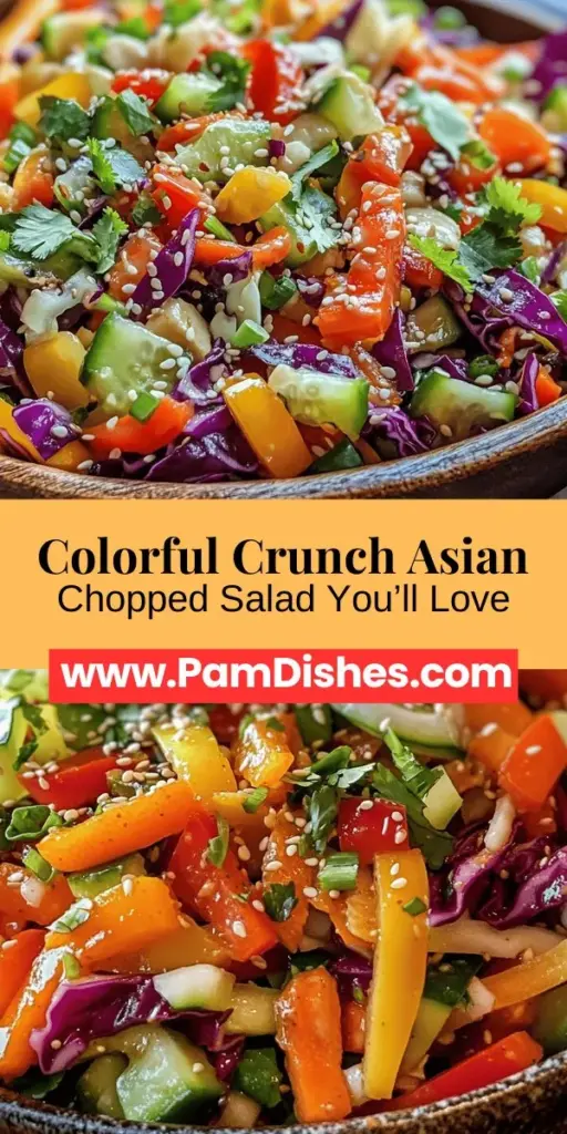 Discover the vibrant and nutritious Colorful Crunch Asian Chopped Salad, a perfect addition to any meal! This salad is a delightful mix of fresh veggies like crunchy cabbage, sweet carrots, and colorful bell peppers, all tossed in a creamy peanut butter dressing. Packed with vitamins and minerals, it’s a satisfying option for lunch, dinner, or picnics. Customize it with proteins like chicken or tofu for a heartier dish. Enjoy a burst of flavor and health in every bite!