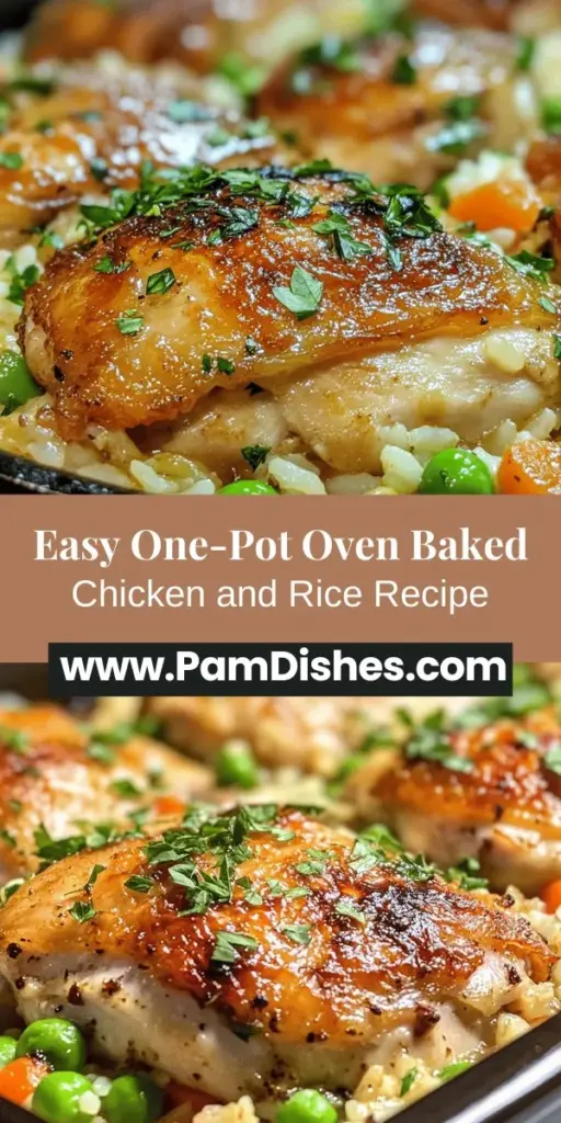 Discover the comforting goodness of Oven Baked Chicken and Rice, a family favorite that's perfect for busy weeknights or gatherings. This one-pot meal combines juicy chicken thighs with fluffy rice, infused with delicious flavors from aromatics, broth, and colorful veggies like peas and carrots. Easy to prepare and versatile for dietary needs, this recipe promises minimal cleanup and maximum satisfaction, making every bite a delightful experience for your loved ones.