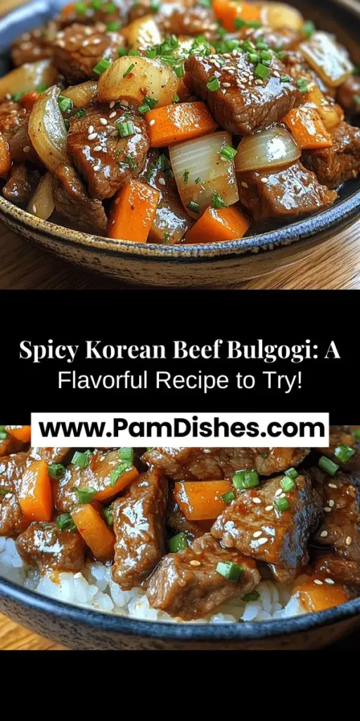 Discover the vibrant world of Korean cuisine with this Spicy Korean Beef Bulgogi recipe! This beloved dish showcases mouthwatering marinated beef infused with sweet, savory, and spicy flavors. Learn about the origins of Bulgogi, key ingredients like beef sirloin and Gochugaru, and traditional preparation methods. Perfect for family gatherings or casual weeknight dinners, this dish brings people together. Get ready to delight your taste buds and impress your loved ones with this authentic recipe!
