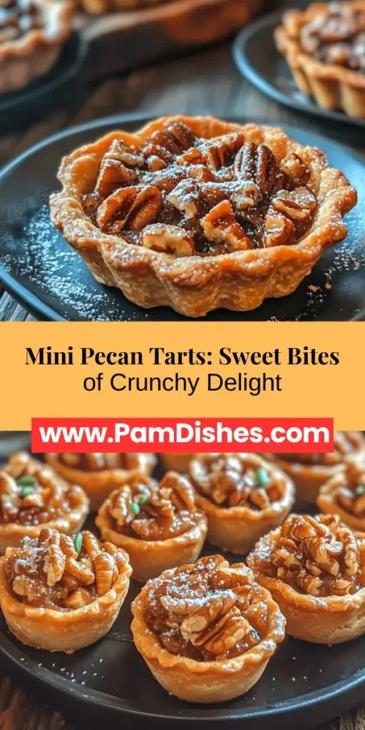 Indulge in the delightful experience of baking Sweet & Crunchy Mini Pecan Tarts! These charming desserts boast a buttery crust filled with a rich, nutty pecan filling, making them perfect for any gathering or a personal treat. They're not only visually appealing but also allow for portion control without sacrificing flavor. Share them with family and friends and create sweet memories together! #PecanTarts #DessertRecipe #BakingJoy #MiniDesserts #SweetTreats