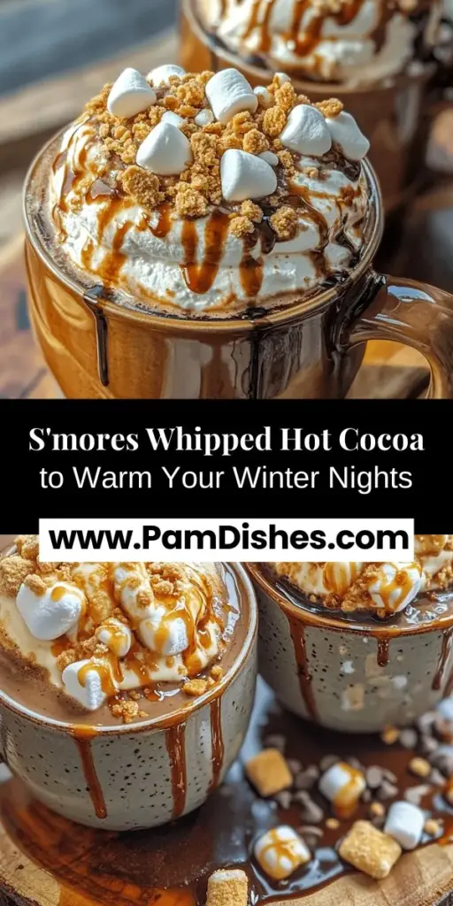 Warm up your winter nights with a comforting mug of S'mores Whipped Hot Cocoa. This indulgent twist on the classic drink combines rich chocolate, fluffy marshmallows, and crunchy graham crackers for a delightful sensory experience. Perfect for cozy evenings, nostalgic campfire vibes, or holiday gatherings, this recipe is easy to follow and customizable. Create a delicious drink that not only warms you up but also brings back sweet memories. Experience the joy of sipping on this decadent treat today!