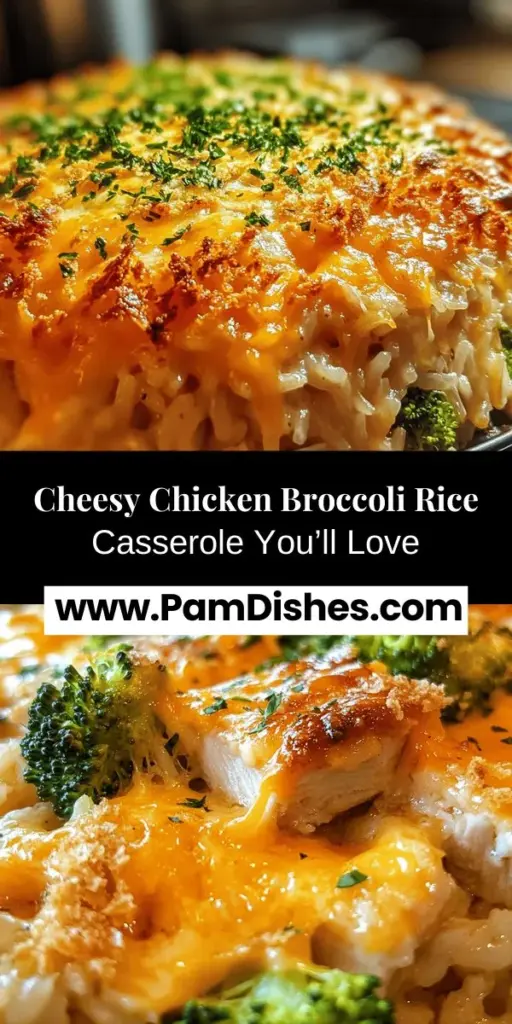 Indulge in the comforting goodness of Cheesy Chicken Broccoli Rice Casserole! This family-friendly dish combines tender chicken, vibrant broccoli, and creamy cheese, creating a gold standard for casseroles. It's nutritious and customizable, perfect for busy nights or gatherings. Enjoy it fresh out of the oven with a crispy breadcrumb topping, or mix in your favorite ingredients. Get ready to create cozy memories around the dinner table with this delightful recipe! #Casserole #ComfortFood #ChickenRecipes #HealthyEating #FamilyDinner #CheesyGoodness #BroccoliRiceCasserole