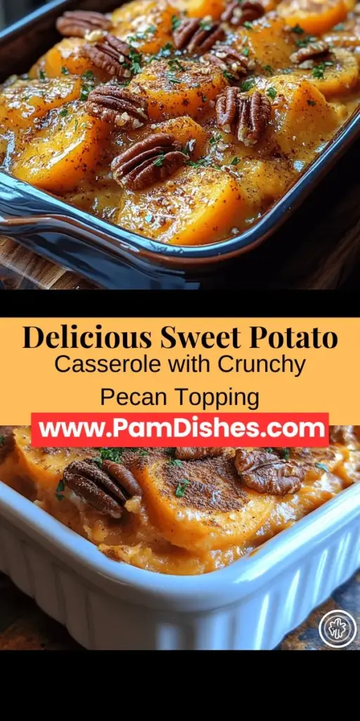 Discover the comforting taste of sweet potato casserole with a crunchy pecan topping! This beloved dish blends creamy sweet potatoes with a delightful nutty layer, perfect for holiday meals or cozy dinners. Packed with nutritional benefits, sweet potatoes are a fiber-rich choice that supports a healthy diet. Whether you're looking for a classic recipe or a versatile option for dietary preferences, this casserole is sure to impress your guests and family alike. Dive into this classic comfort food today!