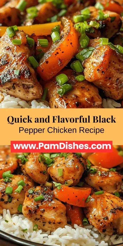 Discover the delightful flavors of Easy Black Pepper Chicken, a dish that brings together tender chicken, vibrant vegetables, and a bold kick of black pepper. This quick and simple recipe is perfect for busy weeknights or casual gatherings. With succulent chicken thighs, crisp bell peppers, and aromatic garlic and ginger, this stir-fry is full of texture and satisfying flavors. Serve it over fluffy rice for a delicious meal that everyone will love!
