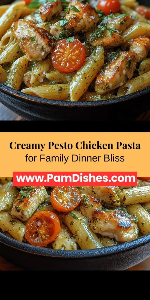 Discover the ultimate comfort food with this creamy pesto chicken pasta recipe! Perfect for busy weeknights or family gatherings, it combines tender penne pasta, juicy chicken, and a rich, flavorful pesto cream sauce. With fresh cherry tomatoes and basil, this dish is a crowd-pleaser for both kids and adults. Easy to make ahead, it’s ideal for meal prep. Enjoy a satisfying and delicious meal that will have everyone going back for seconds!