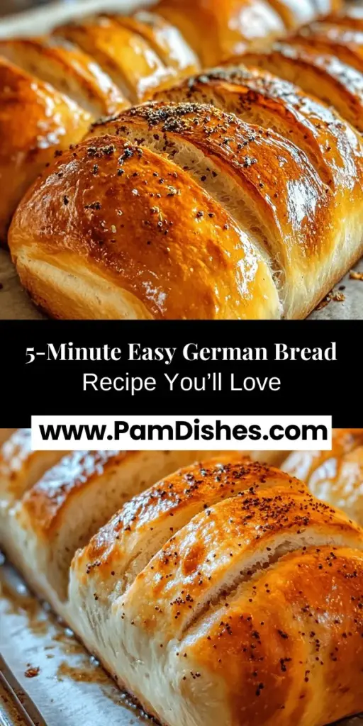 Experience the joy of homemade bread in just five minutes with this Quick German Bread recipe! Perfect for busy schedules, this easy recipe brings the rich flavors of traditional German bread right to your kitchen without the long wait. With simple ingredients and quick prep, you can enjoy a delicious loaf that’s ideal as a side or for sandwiches. Embrace baking today! #GermanBread #Baking #HomemadeBread #QuickRecipes #BreadMaking #Foodie #Yum