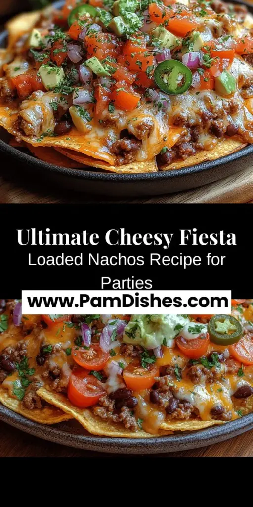 Indulge in the ultimate snack with these Cheesy Fiesta Loaded Nachos! Perfect for game day, movie nights, or casual get-togethers, this recipe features crispy tortilla chips piled high with savory ground beef or turkey, hearty black beans, sweet corn, and spicy jalapeños, all smothered in creamy cheese. Fresh toppings like cherry tomatoes and avocado add a vibrant touch. Bring flavor and fun to your next gathering with this irresistible dish!