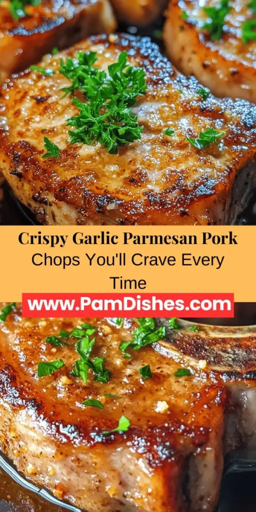 Indulge in the deliciousness of crispy garlic Parmesan pork chops, a perfect blend of savory flavors and textures! This recipe features succulent pork chops coated in a golden, crunchy panko and Parmesan crust, enhanced by aromatic garlic. Ideal for a quick dinner or special occasions, these chops pair beautifully with mashed potatoes, salads, or roasted veggies. Impress your loved ones with this easy, mouthwatering dish! #PorkChops #ComfortFood #DinnerRecipes #CrispyChicken #Foodie #DeliciousMeals #HomeCooking