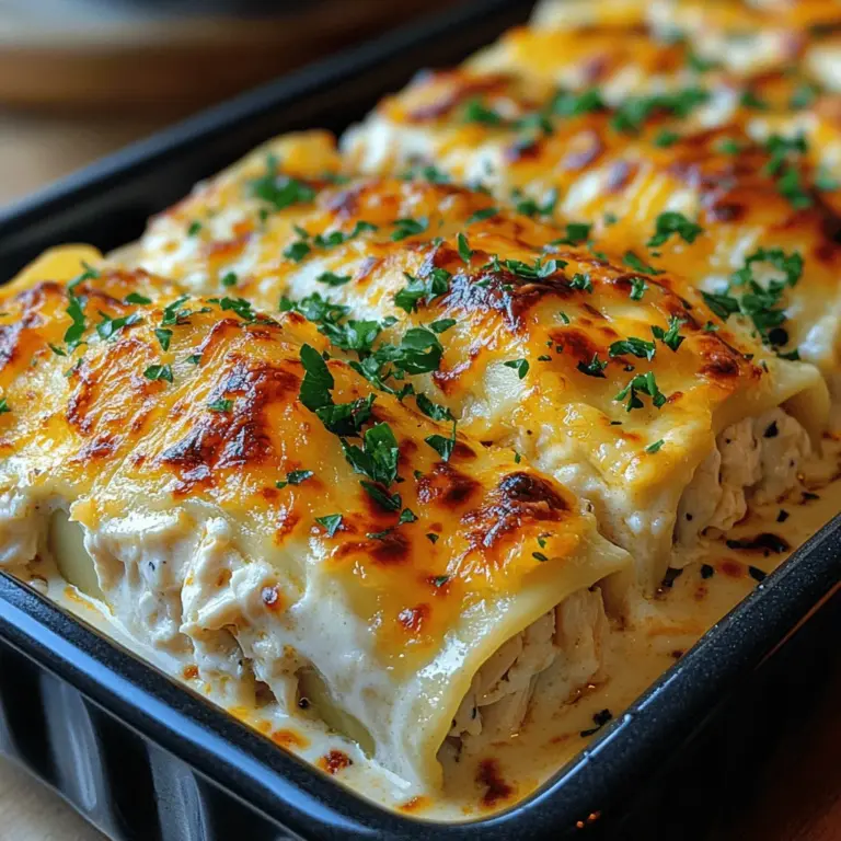 Creamy Chicken Alfredo Lasagna Rolls are a delightful twist on the traditional lasagna that will surely impress your family and guests alike. This dish is the epitome of comfort food, featuring tender lasagna noodles filled with a rich and creamy chicken Alfredo mixture, all baked to perfection. The beauty of this recipe lies not only in its delicious taste but also in its ease of preparation, making it a favorite for busy weeknights and special occasions alike. Whether you're hosting a family dinner, attending a potluck, or simply want to treat yourself to a satisfying meal, these lasagna rolls are sure to be a crowd-pleaser.