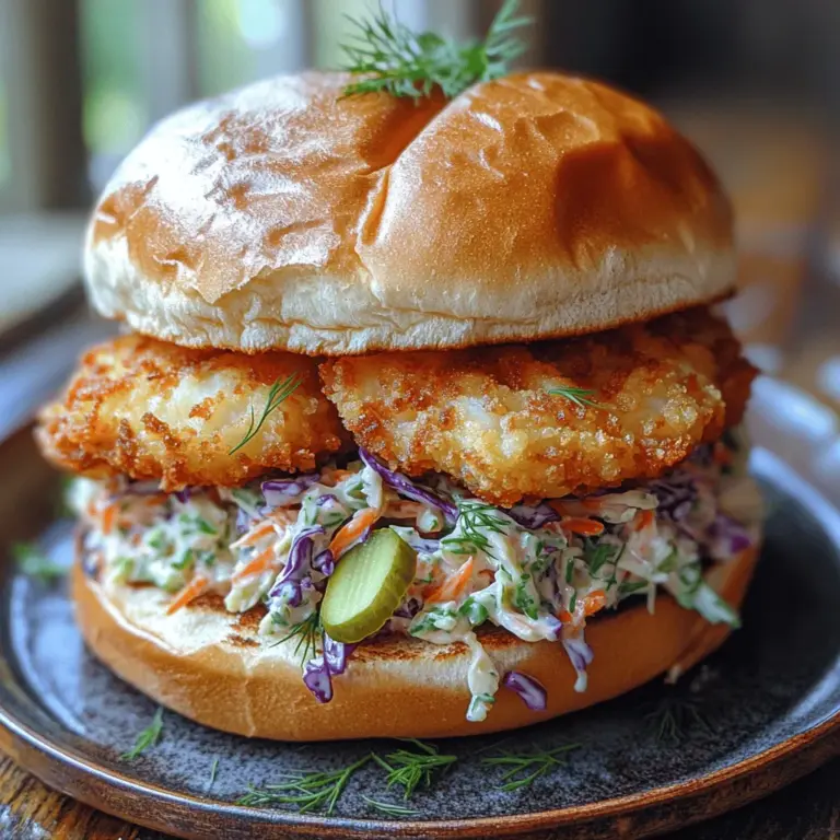 In the world of culinary delights, few things can rival the satisfaction of biting into a perfectly crafted fish sandwich. This Crunchy Catch Fish Sandwich with Tangy Slaw is not just a dish; it’s an experience that brings together the zest of flavorful fish, the crunch of fresh vegetables, and the warmth of a toasted brioche bun. Ideal for lunch or a casual dinner, this recipe combines simplicity with gourmet flair, making it perfect for both novice cooks and seasoned chefs.