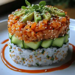 At the heart of any sushi dish lies the sushi rice, which serves as the essential foundation for the entire creation. The importance of sushi rice cannot be overstated; it is the glue that holds the dish together, both literally and figuratively. Sushi rice is characterized by its sticky texture and slightly sweet flavor, making it ideal for molding and stacking. The starch content in sushi rice allows it to hold its shape well, which is crucial for constructing beautiful layers in dishes like our Spicy Tuna Sushi Stacks.