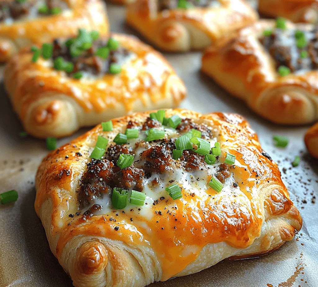 In recent years, breakfast recipes have experienced a significant rise in popularity, evolving from simple morning routines into creative culinary experiences. With busy lifestyles and a growing appreciation for gourmet flavors, breakfast has become a time for both indulgence and innovation. Among the myriad of breakfast options, <strong>Savory Breakfast Sausage Crescent Rolls</strong> stand out as a delightful choice for anyone looking to elevate their morning meal or brunch gathering. These rolls are not only easy to prepare but also offer a delicious combination of savory sausage and flaky, buttery crescent roll dough that is sure to please everyone at the table.” /></p>
</p>
<h3>Preparing the Crescent Dough</h3>
</p>
<p>Handling crescent dough correctly is crucial to achieving the perfect flaky texture. Start by ensuring your dough is chilled; this makes it easier to separate the triangles without tearing. If you’ve purchased pre-made crescent roll dough, remove it from the refrigerator just before you’re ready to use it.</p>
</p>
<p>To open the dough, gently unroll the tube, being careful to avoid excess pressure that could cause it to split prematurely. Once unwrapped, you’ll notice perforations dividing the dough into individual triangles. Use a sharp knife or pizza cutter to separate the triangles along these lines; be gentle to maintain the integrity of the dough. Right now, you can also lay the separated triangles flat on a lightly floured surface to prevent sticking while you prepare the filling.</p>
</p>
<h3>Mixing the Filling</h3>
</p>
<p>The flavor of your Savory Breakfast Sausage Crescent Rolls primarily comes from the filling, so it’s important to blend your ingredients well. In a mixing bowl, combine your cooked and crumbled breakfast sausage with shredded cheese, diced onions, and any chosen herbs or spices. For a classic flavor combination, use sharp cheddar cheese and garlic powder.</p>
</p>
<p>To ensure even distribution of flavors, mix the filling thoroughly with a fork or spatula until all components are fully incorporated. Tasting the mixture at this stage is a great way to adjust seasoning—consider adding a pinch of salt or pepper to enhance the overall taste. If you want a little kick, a dash of red pepper flakes can elevate the flavor profile.</p>
</p>
<h3>Assembling the Rolls</h3>
</p>
<p>Once your dough is prepped and your filling is mixed, it’s time to assemble the rolls. Begin by taking one of the crescent triangles and placing a generous spoonful of the sausage filling at the wide end of the triangle. Be cautious not to overfill, as this can cause the rolls to burst while baking.</p>
</p>
<p>Next, gently roll the dough starting from the wide end toward the point, tucking in the filling as you go to create a tight roll. After reaching the point, pinch the edges to seal them, ensuring that the filling is securely enclosed. Place the completed roll seam side down on a baking sheet lined with parchment paper to prevent sticking. Repeat this process for the remaining triangles until all the dough and filling are used.</p>
</p>
<h3>Applying the Egg Wash</h3>
</p>
<p>An egg wash not only gives your rolls a beautiful golden-brown finish but also helps to seal the edges of the dough. To make the egg wash, beat one egg with a tablespoon of water in a small bowl until the mixture is smooth.</p>
</p>
<p>Using a pastry brush, apply a thin layer of the egg wash over the top of each crescent roll. Be careful not to let the wash drip down the sides, as this can prevent the dough from rising evenly. This step can also enhance the flavor and texture of the rolls, adding a slight sheen and crunch when baked.</p>
</p>
<h3>Baking the Rolls</h3>
</p>
<p>Baking your Savory Breakfast Sausage Crescent Rolls requires some attention to ensure they turn out perfectly. Preheat your oven to 375°F (190°C) before placing the rolls inside. This temperature is ideal for achieving a crispy exterior while keeping the inside tender and fluffy.</p>
</p>
<p>Arrange the rolls on the baking sheet so that they are spaced evenly apart—this allows for proper air circulation and even baking. Bake the rolls for 12 to 15 minutes, or until they are golden brown and puffed. Keep an eye on them during the last few minutes of baking; if they start to brown too quickly, you can loosely cover them with aluminum foil to prevent burning.</p>
</p>
<h3>Cooling and Serving</h3>
</p>
<p>Once baked, remove the rolls from the oven and let them cool on the baking sheet for a few minutes. This brief cooling period allows the filling to set slightly, making them easier to handle. Serve the rolls warm, as they are best enjoyed right out of the oven.</p>
</p>
<p>For an added touch, consider serving them with a side of homemade gravy or a simple dipping sauce made from mustard or honey. These rolls also pair wonderfully with a fresh fruit salad or a side of crispy hash browns, making them a delightful addition to any breakfast table.</p>
</p>
<h3>Nutritional Information and Serving Suggestions</h3>
</p>
<p>Each Savory Breakfast Sausage Crescent Roll contains approximately 180 calories, 10 grams of fat, 12 grams of carbohydrates, and 8 grams of protein. They are a hearty breakfast option, combining protein from the sausage and cheese with carbohydrates from the crescent dough.</p>
</p>
<p>For a balanced meal, consider pairing your rolls with a side of fresh fruits like sliced strawberries or a refreshing fruit smoothie. A steaming cup of coffee or a glass of freshly squeezed orange juice can also complement the flavors of the rolls beautifully, creating a well-rounded breakfast experience.</p>
</p>
<h3>Variations and Customizations</h3>
</p>
<p>The beauty of Savory Breakfast Sausage Crescent Rolls lies in their adaptability. You can easily customize the recipe to suit your tastes or dietary preferences. Here are some ideas:</p>
</p>
<p>– <strong>Cheese Variations</strong>: Instead of sharp cheddar, try using pepper jack for a spicy twist or cream cheese for a creamy texture.</p>
<p>– <strong>Meat Options</strong>: Substitute breakfast sausage with turkey sausage, chicken sausage, or even diced ham for different flavor profiles.</p>
<p>– <strong>Vegetarian Options</strong>: Replace the meat with sautéed vegetables such as bell peppers, mushrooms, and spinach, along with your choice of cheese to create a hearty vegetarian roll.</p>
<p>– <strong>Seasonal Flavors</strong>: In the fall, consider adding pumpkin spice to the filling or incorporating fresh herbs like rosemary or sage for a seasonal touch.</p>
</p>
<h3>The Versatility of Crescent Rolls in Cooking</h3>
</p>
<p>Crescent rolls are not limited to breakfast alone; their versatility extends far beyond the morning meal. These flaky pastries can be used in various creative dishes, including:</p>
</p>
<p>– <strong>Savory Pinwheels</strong>: Spread cream cheese and herbs over the dough, add cooked chicken or turkey, roll, slice, and bake for a quick appetizer.</p>
<p>– <strong>Dessert Rolls</strong>: Fill with chocolate chips, cinnamon, and sugar for a delightful dessert option that the whole family will love.</p>
<p>– <strong>Crescent Roll Casserole</strong>: Layer cooked sausage, eggs, and cheese, topped with crescent roll dough for an easy brunch casserole.</p>
</p>
<h3>Conclusion</h3>
</p>
<p>Savory Breakfast Sausage Crescent Rolls are not only delicious but also surprisingly easy to make. With a few simple ingredients and straightforward steps, you can create a dish that’s perfect for breakfast or brunch gatherings. The joy of cooking comes alive as you watch the rolls puff up in the oven, filling your kitchen with enticing aromas.</p>
</p>
<p>These rolls are sure to become a family favorite, perfect for sharing with loved ones or enjoying as a comforting start to your day. Challenge yourself to make them and delight in the savory flavors wrapped in flaky goodness. Whether it’s a weekend brunch or a weekday breakfast on the go, these rolls are a delightful treat you won’t want to miss. So roll up your sleeves, gather your ingredients, and savor the experience of making and sharing this mouthwatering dish.</p>
</div>