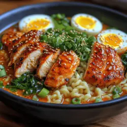 Spicy Chicken Ramen Delight is more than just a meal; it’s a celebration of flavor that evokes warmth, comfort, and satisfaction. This dish combines the rich, savory elements of traditional ramen with a vibrant spicy kick that tantalizes the taste buds. Perfect for a cozy night in or an impressive dinner party, this ramen bowl showcases the artistry of combining textures and flavors. The unique inclusion of gochujang—a Korean chili paste—and a creamy garlic sauce elevates this dish to new heights.