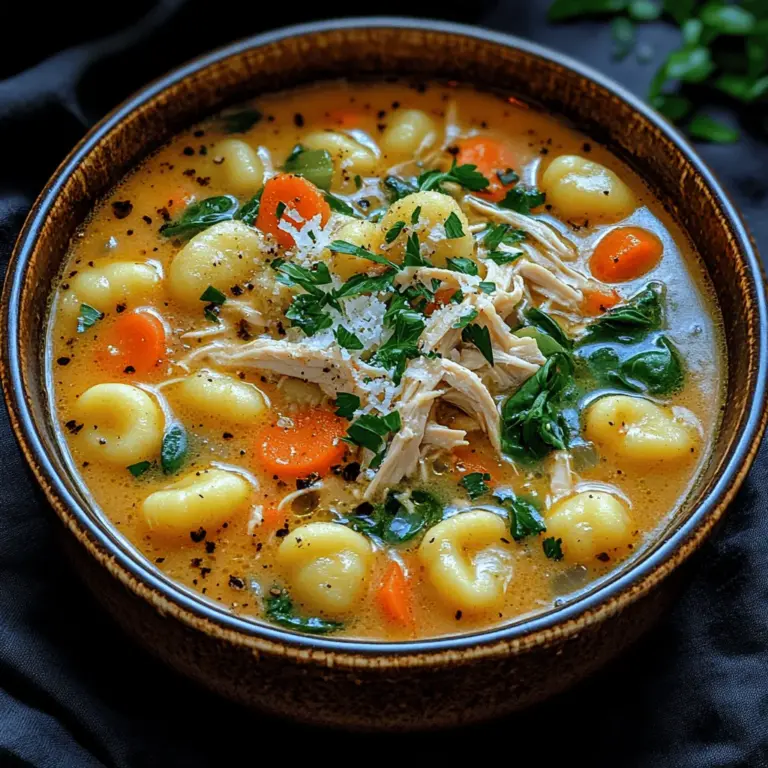 Olive oil is the unsung hero of many culinary creations, and it plays a pivotal role in the Creamy Chicken Gnocchi Delight. This versatile oil is not only essential for sautéing your vegetables but also adds a depth of flavor that enhances the overall dish. Its rich, fruity notes complement the other ingredients, while its health benefits, such as being high in monounsaturated fats and antioxidants, make it a nutritious choice. When selecting olive oil for this recipe, opting for extra virgin olive oil can elevate the flavor profile even further, imparting a robust taste that will meld beautifully with the other components of the dish.