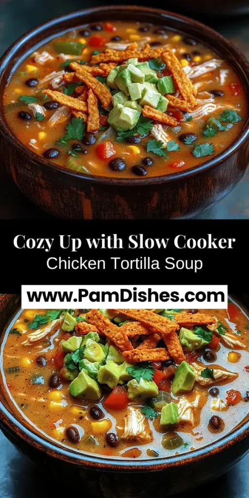 Discover the cozy goodness of Slow Cooker Chicken Tortilla Soup, a perfect dish for busy weeknights or family gatherings. This hearty soup is made with tender chicken, beans, corn, and a medley of spices, simmered to perfection. Enjoy the rich flavors and inviting aromas as it cooks in your slow cooker. Add your favorite toppings like avocado, cheese, and fresh cilantro for a delightful finish. This recipe guarantees warmth and satisfaction in every bowl.