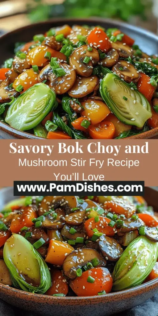 Explore the delightful Crunchy Bok Choy & Savory Mushroom Stir Fry, a quick and nutritious dish that brings together fresh vegetables in a burst of flavors. With baby bok choy and earthy shiitake mushrooms as stars, this stir fry is not only visually appealing but packed with vital nutrients. Perfect for busy weeknights, it features a harmonious mix of colors and textures, enhanced by aromatic garlic and ginger. Enjoy this vibrant, healthy meal on its own or paired with rice or quinoa for a complete culinary experience.