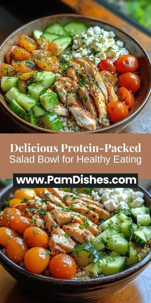 Discover the ultimate Satisfying Protein-Packed Salad Bowl, a delightful blend of flavors and nutrition that will elevate your meals. This versatile dish features a base of quinoa, complemented by protein sources like chickpeas and chicken or tofu, and a colorful mix of fresh vegetables like cherry tomatoes and cucumbers. topped with a zesty dressing made from olive oil and lemon juice. Perfect for weekly meal prep or impressing guests, it's both visually appealing and packed with essential nutrients. Enjoy a fulfilling and healthy dining experience with this delicious salad bowl!