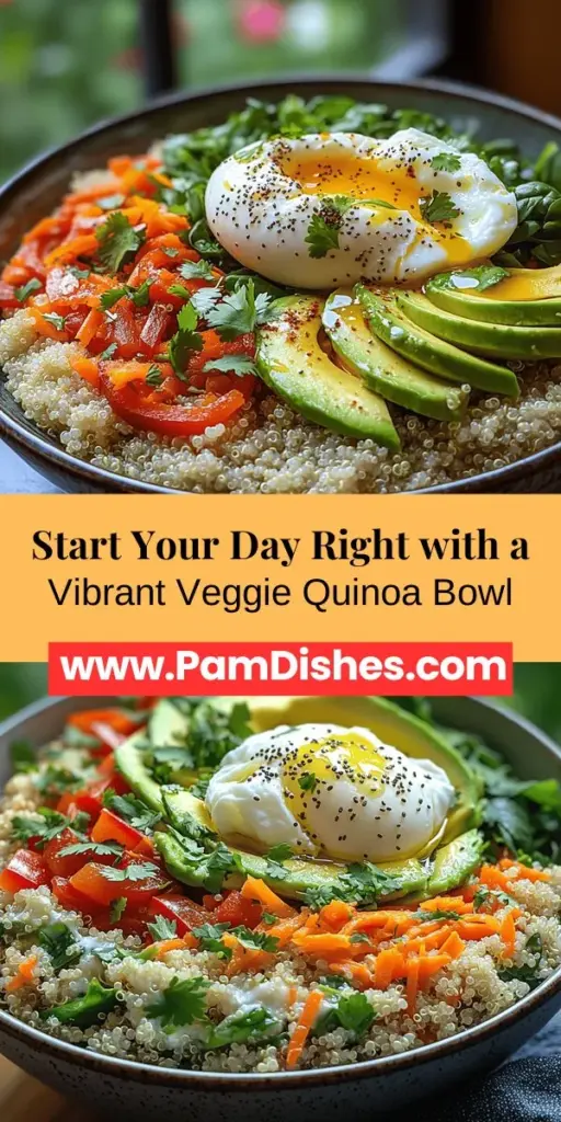 Start your day off right with a Vibrant Veggie & Quinoa Breakfast Bowl that's packed with nutrition and flavor! This colorful meal combines the superfood quinoa with fresh vegetables like spinach, carrots, and bell peppers to deliver all the essential proteins, vitamins, and antioxidants your body craves. Not only is it visually appealing, but it's also easy to customize based on your favorite ingredients. Fuel your mornings with this satisfying breakfast!