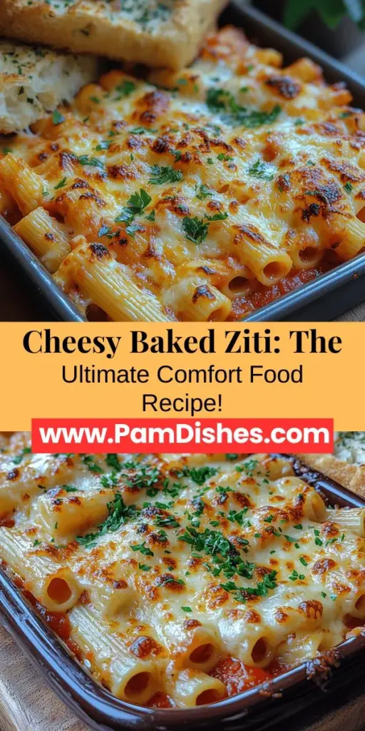 Indulge in the warmth of Cheesy Baked Ziti with Garlic Bread Topping, a classic comfort food that brings families together. This delicious dish features al dente ziti pasta layered with savory ground meat, rich marinara sauce, and a gooey blend of cheeses, all finished with a crispy garlic bread crust. Perfect for weeknight dinners or special gatherings, this recipe combines simple ingredients to create a heartwarming meal that everyone will love. Enjoy the delightful flavors and cherish the memories made around the table.