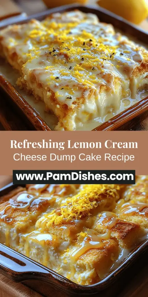 Discover the joy of baking with the Tangy Lemon Cream Cheese Dump Cake! This easy-to-make dessert combines the refreshing zest of lemons with creamy cheesecake elements, all nestled under a buttery crust. Perfect for any occasion, from family gatherings to cozy nights at home, this dump cake requires minimal effort yet delivers impressive flavor. With layers of creaminess and a touch of sweetness, it's a delightful treat that's sure to please everyone!