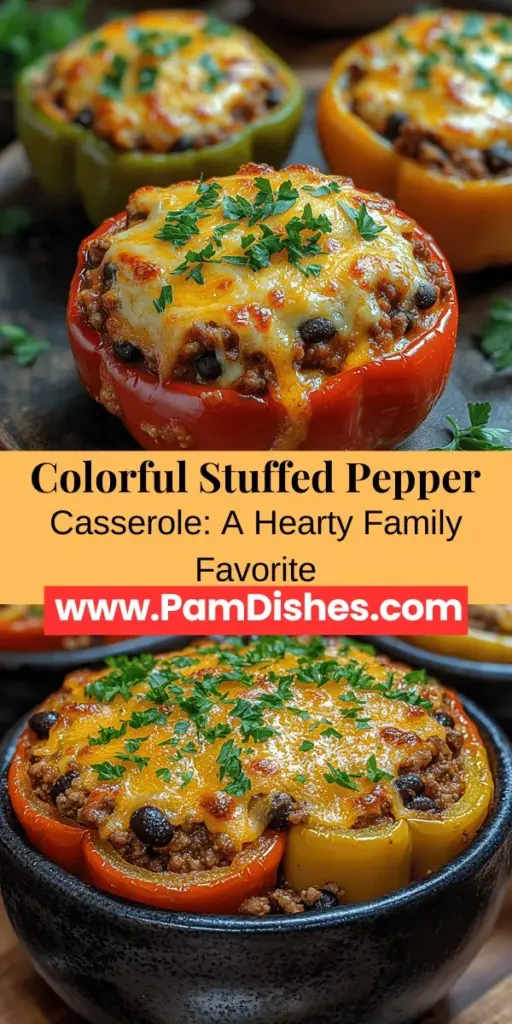 Discover the vibrant and delicious Colorful Stuffed Pepper Casserole! This hearty meal combines layers of colorful bell peppers, savory meat or vegetarian alternatives, and a blend of spices, all baked to perfection. Perfect for family dinners, meal prep, or potlucks, this one-pan dish is not only satisfying and nutritious but also incredibly versatile. With fresh ingredients and easy preparation steps, it’s bound to become a favorite in your kitchen. Enjoy a warm, comforting meal that's as appealing to the eyes as it is to the palate!
