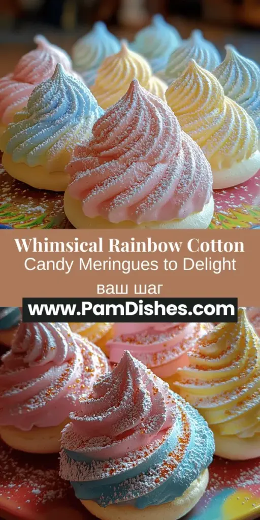 Discover the whimsical world of Rainbow Cotton Candy Meringues with this delightful recipe! These airy confections combine the light crunch of meringue with the nostalgic flavors of cotton candy, creating a visually stunning treat perfect for any celebration. Made with just a few simple ingredients, this recipe invites you to experiment with flavors and colors, allowing for endless creativity in the kitchen. Serve these vibrant meringues at parties or enjoy them as a sweet indulgence any time.