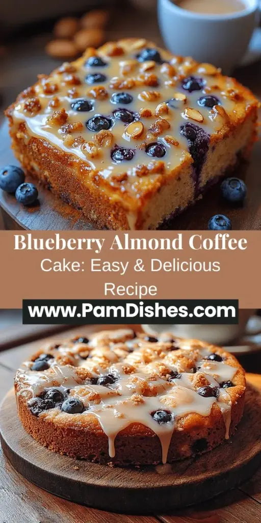 Indulge in the deliciousness of Blueberry Almond Coffee Cake, a perfect treat for breakfast, brunch, or dessert. This simple yet flavorful cake features juicy blueberries and nutty almonds, creating a delightful blend of tastes and textures. Easy to make for bakers of all levels, each bite melts in your mouth. Whether enjoyed warm or at room temperature, it's an ideal companion to coffee or tea. Embrace the joy of baking and impress your loved ones with this crowd-pleaser!