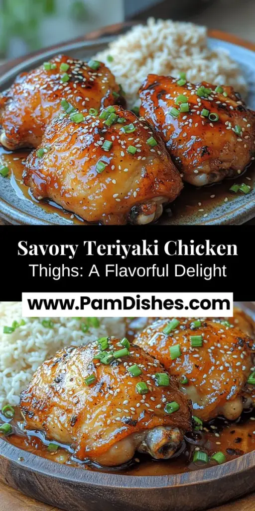 Discover the mouthwatering flavors of Savory Sticky Teriyaki Chicken Thighs with this easy-to-follow recipe. Learn about the rich history of teriyaki, the essential ingredients like soy sauce and mirin, and the importance of marination for ultimate flavor infusion. This dish features juicy, bone-in chicken thighs coated in a sweet and savory glaze, perfect for any meal. Elevate your dinner with this delicious recipe that promises to impress family and friends alike. Enjoy a culinary adventure today!