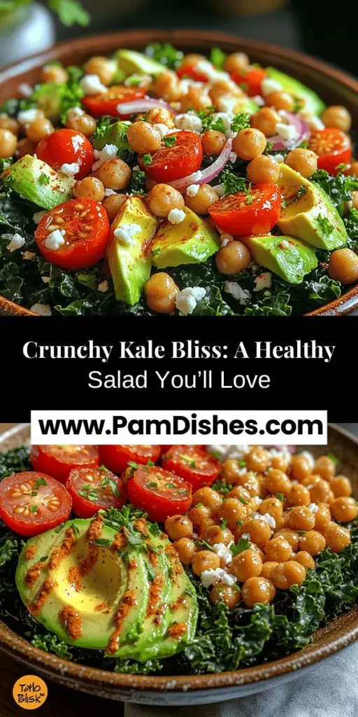 Discover the delicious Crunchy Kale Bliss with Roasted Chickpeas, a vibrant and nutritious salad that celebrates plant-based eating. Made with nutrient-dense ingredients like protein-packed chickpeas, superfood kale, creamy avocado, and nutty tahini, this recipe is as satisfying as it is healthy. Perfect for lunch or as a side dish, it's easy to customize with seasonal veggies or toppings to suit your taste. Enjoy a burst of flavor while nourishing your body with this wholesome delight.