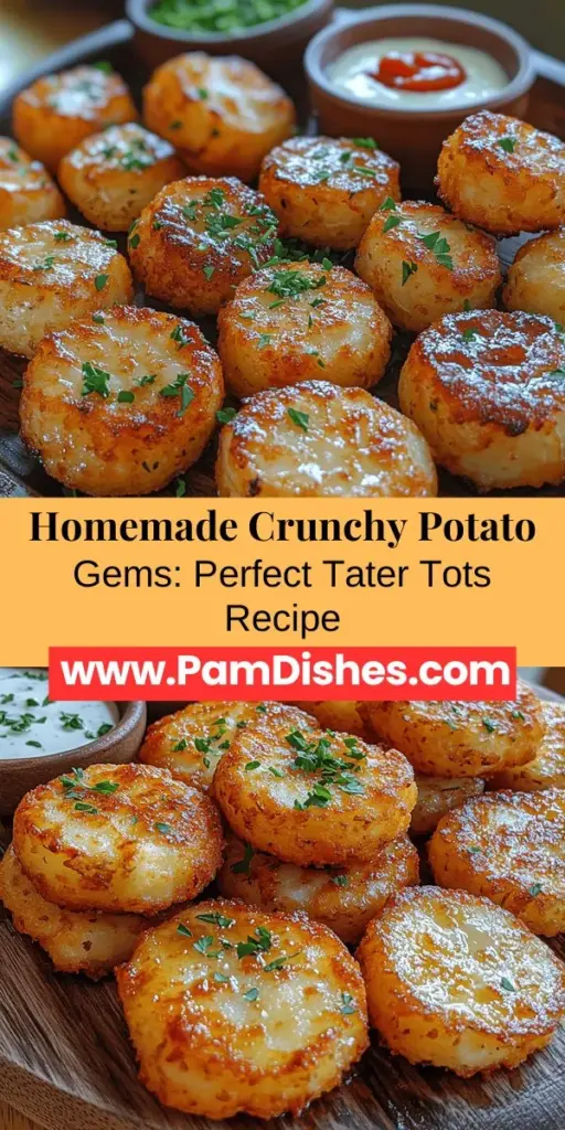 Discover the joy of making homemade Crunchy Potato Gems—tater tots that bring comfort and nostalgia to any table. With golden, crispy exteriors and fluffy interiors, these delightful treats can be enjoyed as snacks, sides, or gourmet dishes. Learn how to select the best russet potatoes, mash and season them perfectly, and achieve that ideal crunch through frying. Impress friends and family with this easy-to-follow recipe that celebrates a beloved classic!
