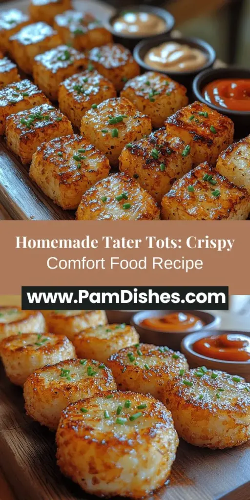 Discover the joy of homemade tater tots with our Crispy Golden Tater Tots Delight recipe. These perfect bite-sized treats combine a crisp exterior with a fluffy interior, making them ideal as a snack or side dish at any meal. With a step-by-step guide, learn the secrets to achieving that golden crunch using Russet potatoes and a touch of cornstarch. Enjoy them with your favorite dips or get creative by adding cheese and herbs for an elevated twist. Perfect comfort food for all ages!