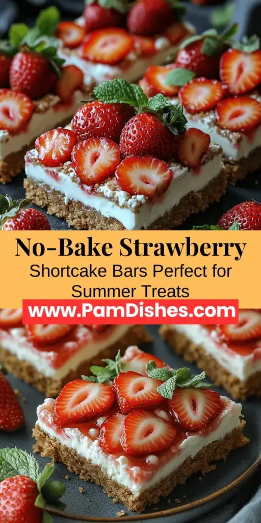 Indulge in the refreshing taste of summer with these delightful No-Bake Strawberry Shortcake Bars. This easy recipe combines a buttery graham cracker crust, a rich and creamy filling, and fresh strawberries for a visually stunning and delicious dessert. Perfect for warm-weather gatherings or a cozy night in, these bars are sure to impress friends and family. Follow our simple steps to create a treat everyone will love, capturing the essence of summer in every bite.