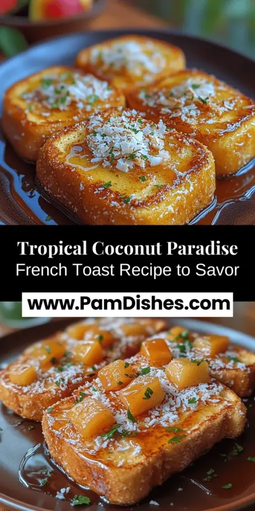Elevate your breakfast routine with Coconut Paradise French Toast, a delicious twist on a classic favorite. This recipe combines creamy coconut milk, a crunchy coconut-panko coating, and the soft textures of brioche or challah, making each bite a tropical escape. Perfect for brunch or a sweet dessert, this dish is easy to prepare and bursting with flavor. Discover how to create this indulgent treat and impress your family and friends with a taste of paradise!