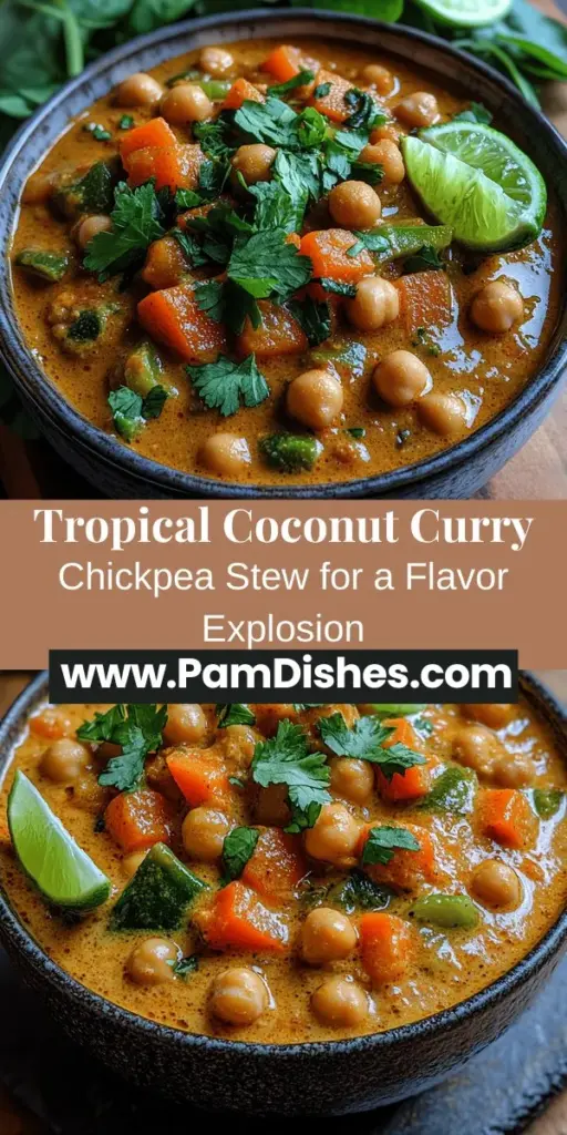 Discover the Tropical Bliss Coconut Curry Chickpea Stew, a vibrant and nutritious dish that brings the flavors of the tropics right to your kitchen. This hearty stew combines chickpeas packed with protein, creamy coconut milk, and colorful veggies, making it perfect for lunch, dinner, or meal prep. With its warm spices and health benefits, this comforting meal is ideal for everyone, whether you're plant-based or a meat lover. Explore the recipe and personalize it to suit your taste!