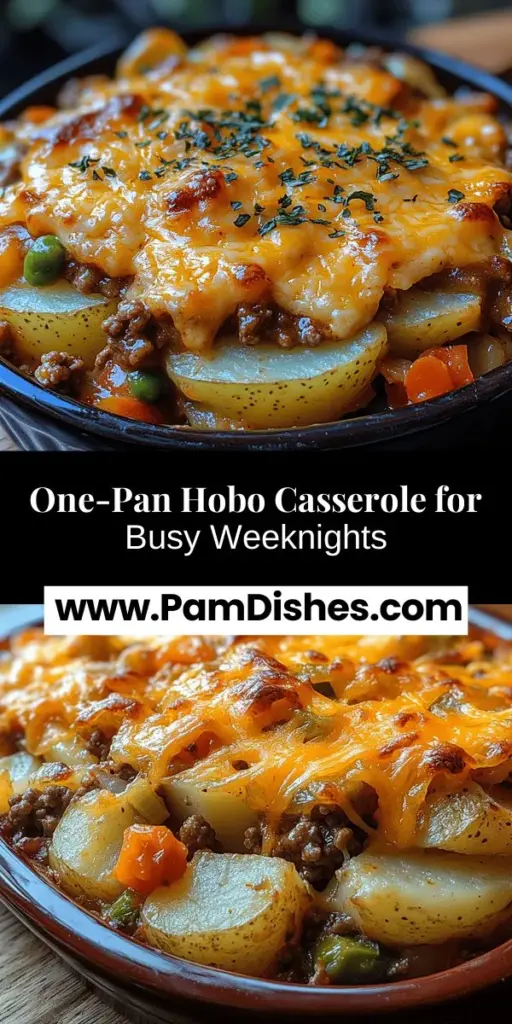 Discover the warmth and comfort of Hobo Casserole Delight, a hearty one-pan meal that's perfect for busy weeknights. This delightful casserole features savory ground beef, tender potatoes, and colorful vegetables, all seasoned to perfection. With minimal prep and effortless cooking, it’s an adaptable recipe that suits various dietary preferences. Ideal for families or gatherings, this nostalgic dish is not just delicious but also budget-friendly, making dinner time a cozy affair. Try it today and enjoy the satisfying flavors!