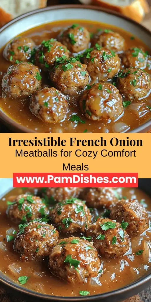 Discover the ultimate comfort food with French Onion Meatballs, a delightful fusion of rich flavors and hearty goodness. These tender meatballs are infused with caramelized onions and enveloped in a creamy, cheesy sauce that pays homage to classic French onion soup. Perfect for family dinners or gatherings, this versatile dish can be served alone, over pasta, or in a meatball sub. Easy to prepare, these meatballs will impress and satisfy your taste buds, making them a favorite in your home!