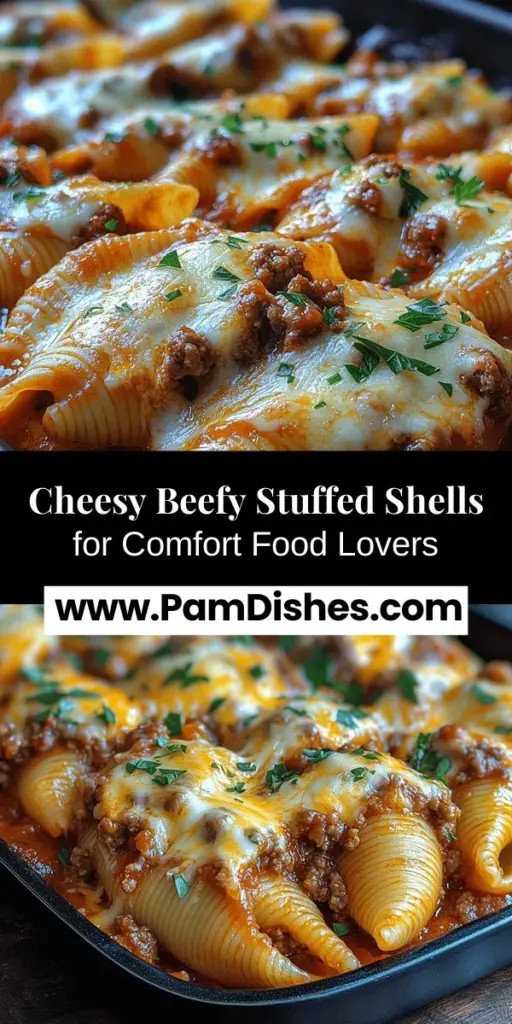 Discover the ultimate comfort food with Cheesy Beefy Delight Stuffed Shells. These large pasta shells are generously filled with a flavorful mix of seasoned ground beef, creamy ricotta, and a blend of melting cheeses, all topped with rich marinara sauce. Perfect for family dinners or cozy date nights, this recipe guides you through each step, from selecting the best ingredients to achieving a golden, cheesy crust. Bring your loved ones together for a delightful meal that’s easy to prepare and hard to resist!