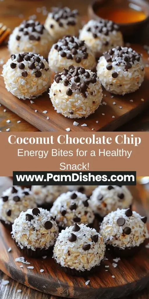 Discover the delicious Coconut Chocolate Chip Energy Bites—a perfect blend of flavor and nutrition for healthy snacking! These no-bake bites are packed with wholesome ingredients like rolled oats, almond butter, and shredded coconut, offering a quick energy boost without compromising on taste. Easy to customize, they cater to various dietary preferences and can be prepared in advance, making them ideal for busy lifestyles. Try this simple recipe for a satisfying snack that's as nutritious as it is tasty!