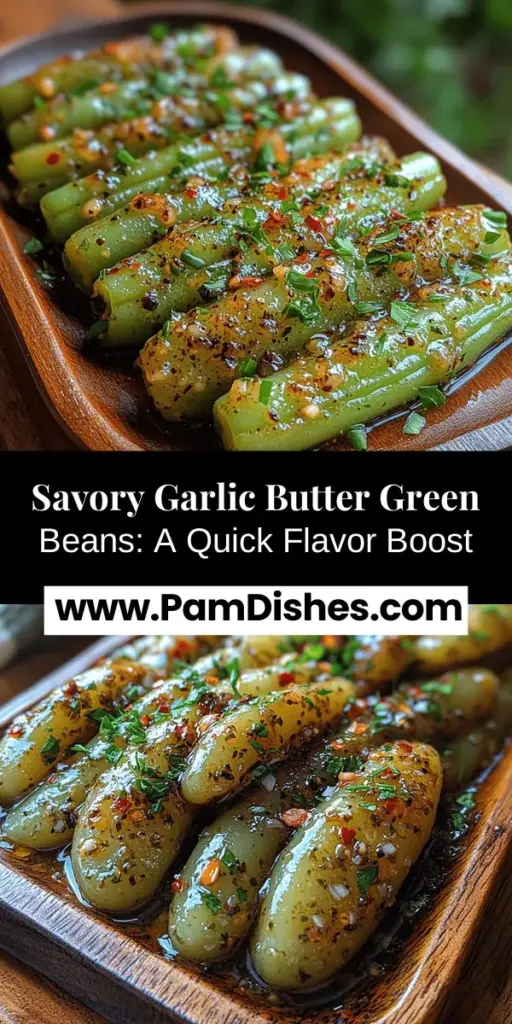 Discover how to elevate your meals with Savory Garlic Butter Green Beans, a delicious side dish that’s easy to prepare and packed with flavor. This recipe showcases fresh, vibrant green beans sautéed in aromatic garlic and creamy butter, creating a delightful pairing for grilled meats, baked fish, or vegetarian options. Perfect for weeknight dinners or holiday gatherings, these green beans are as nutritious as they are tasty, offering a burst of freshness and elegance to any table. Enjoy the simplicity and versatility of this crowd-pleasing dish!