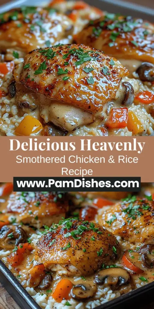 Discover the comforting flavors of Heavenly Smothered Chicken & Rice Delight, a one-pot meal that’s perfect for family dinners. This recipe features juicy chicken thighs, fluffy rice, and a rich, creamy sauce that envelops every bite. Easy to prepare, this dish combines the magic of savory seasonings and fresh vegetables, making it a delightful choice for any occasion. It's not just dinner; it’s an experience to cherish with loved ones. Elevate your culinary skills with this must-try recipe!