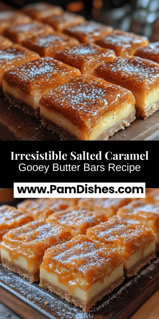Indulge your sweet tooth with these Salted Caramel Gooey Butter Bars, a delightful dessert that's perfect for any occasion. Featuring a buttery crust, a creamy gooey filling, and a luscious salted caramel topping, each bite offers a mouthwatering balance of sweet and salty flavors. This straightforward recipe is approachable for bakers of all levels. Treat your friends and family to these irresistible bars that are sure to impress and satisfy!